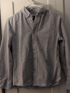 Boys Blue & White Striped Cotton Button-Down Shirt